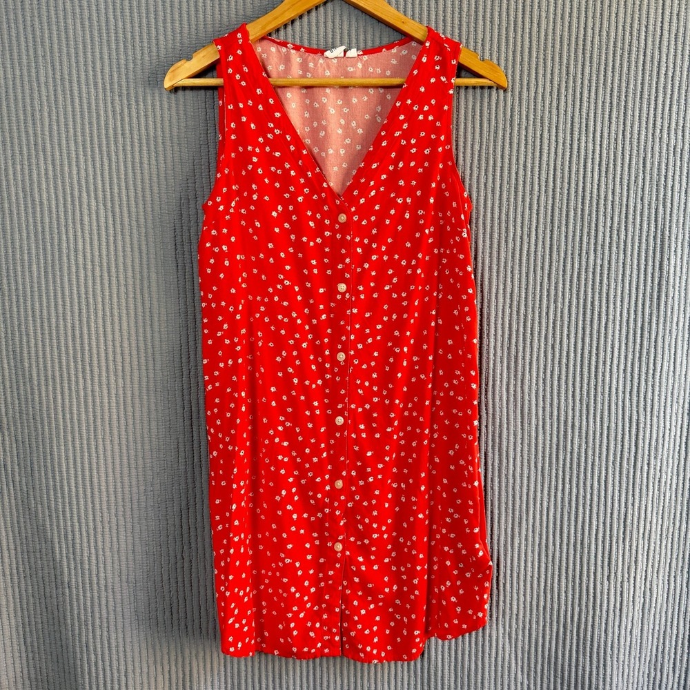 Gap Mini Sundress Small Sleeveless Button Down Casual Red Floral